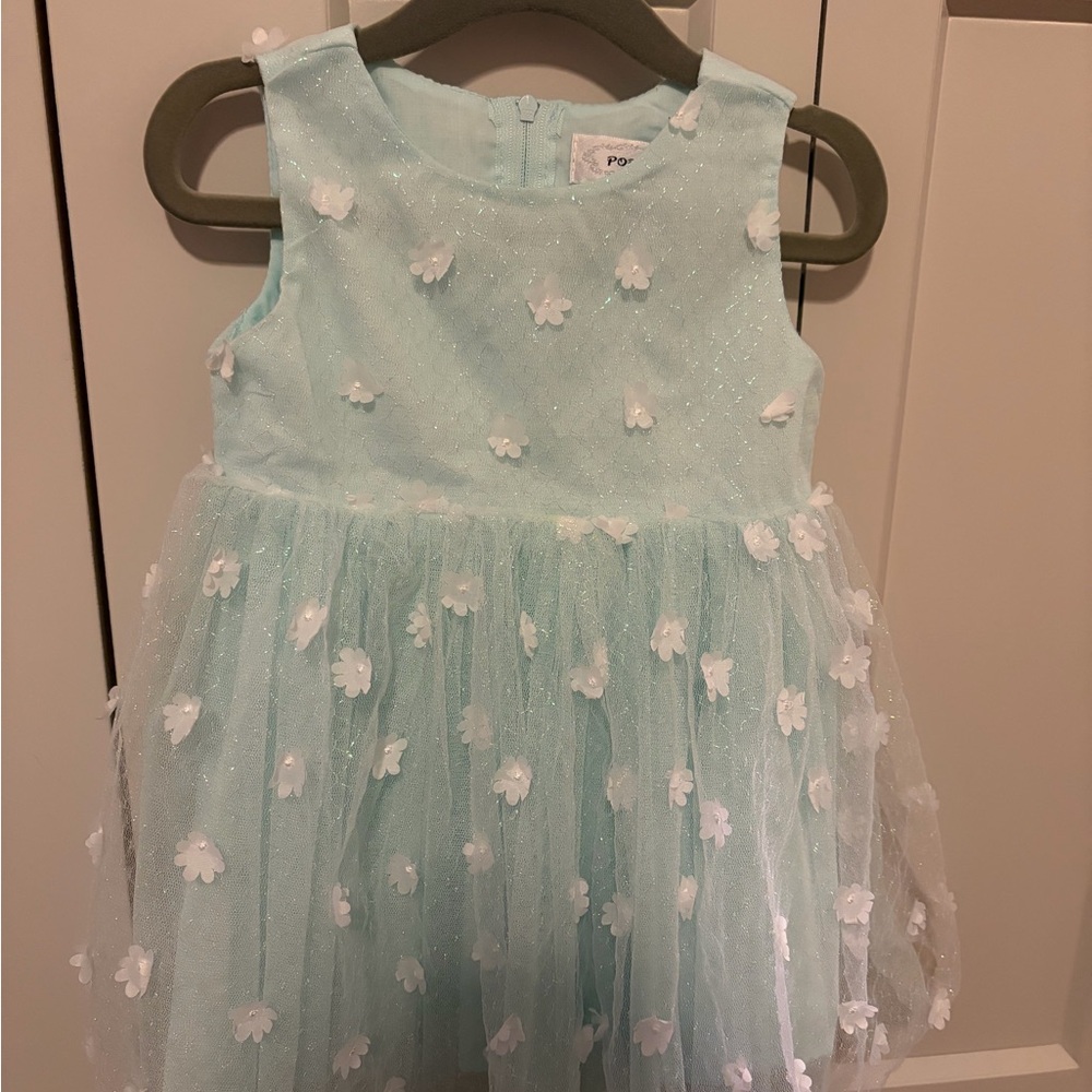 Popatu Light Blue Dress with White Floral Details